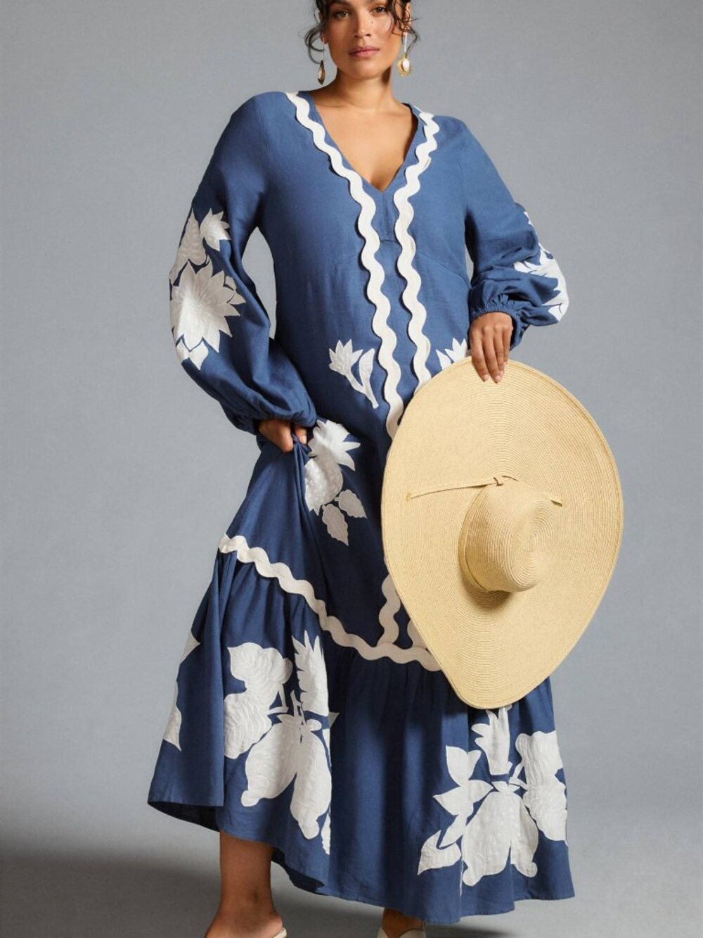 Farm Rio Flounce Embroidered Maxi Dress Small Linen Blend - Picture 6 of 14